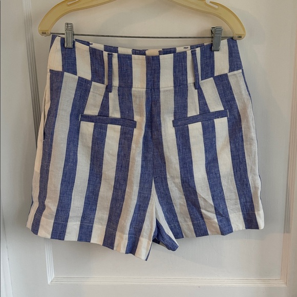 BODEN high waist blue and white striped pleated linen shorts 4 " inseam sz 8 NWT - Picture 5 of 8